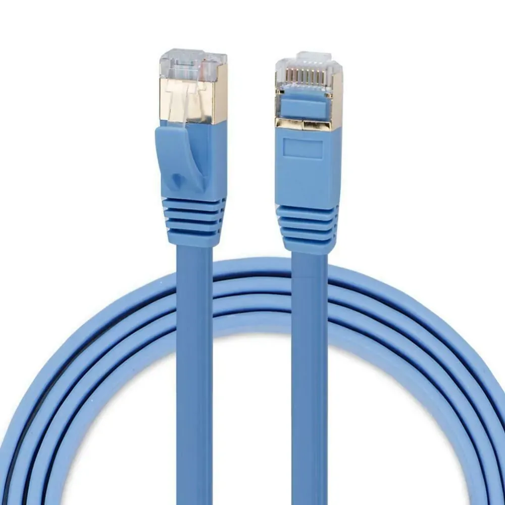 Flat Cat7 Shielded RJ45 Ethernet Patch Cable, Blue (6-Pack)
